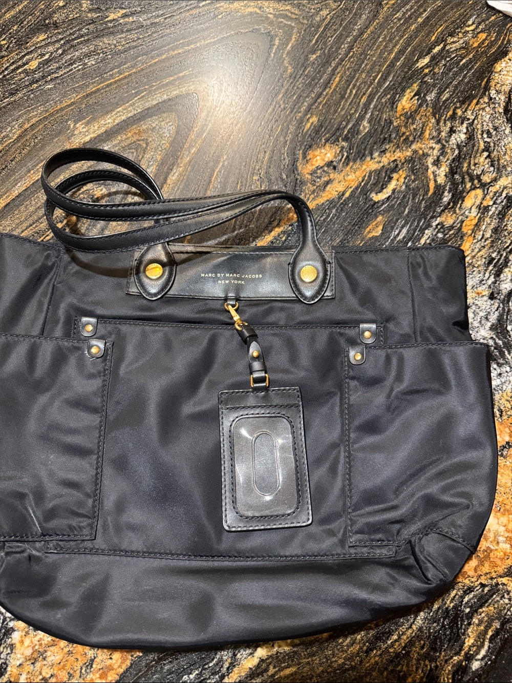Marc by Marc Jacobs Black Nylon Tote with Leather Trim and Gold Hardware